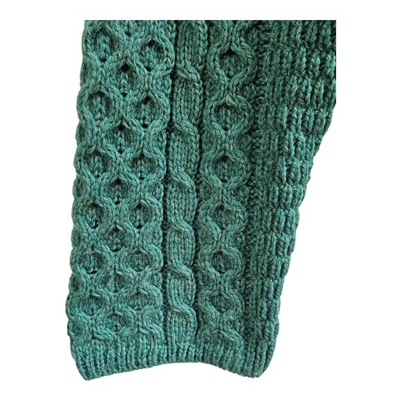 KILRONAM KNITWEAR IRELAND Women's M Cardigan Wool Sweater Green Cable Knit 38" - Picture 5 of 8